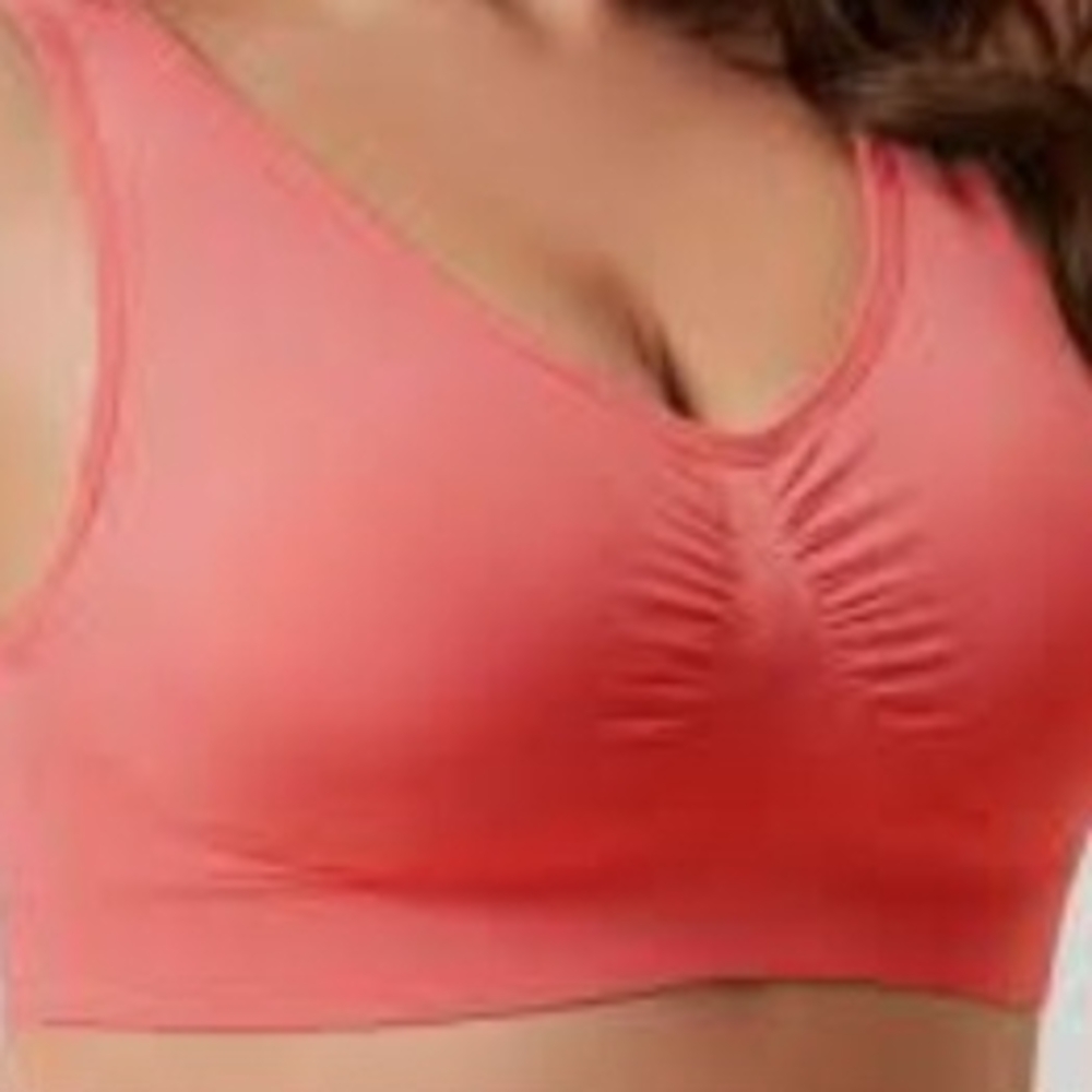 Pink V-Neck Sports Bra with Ruched Front